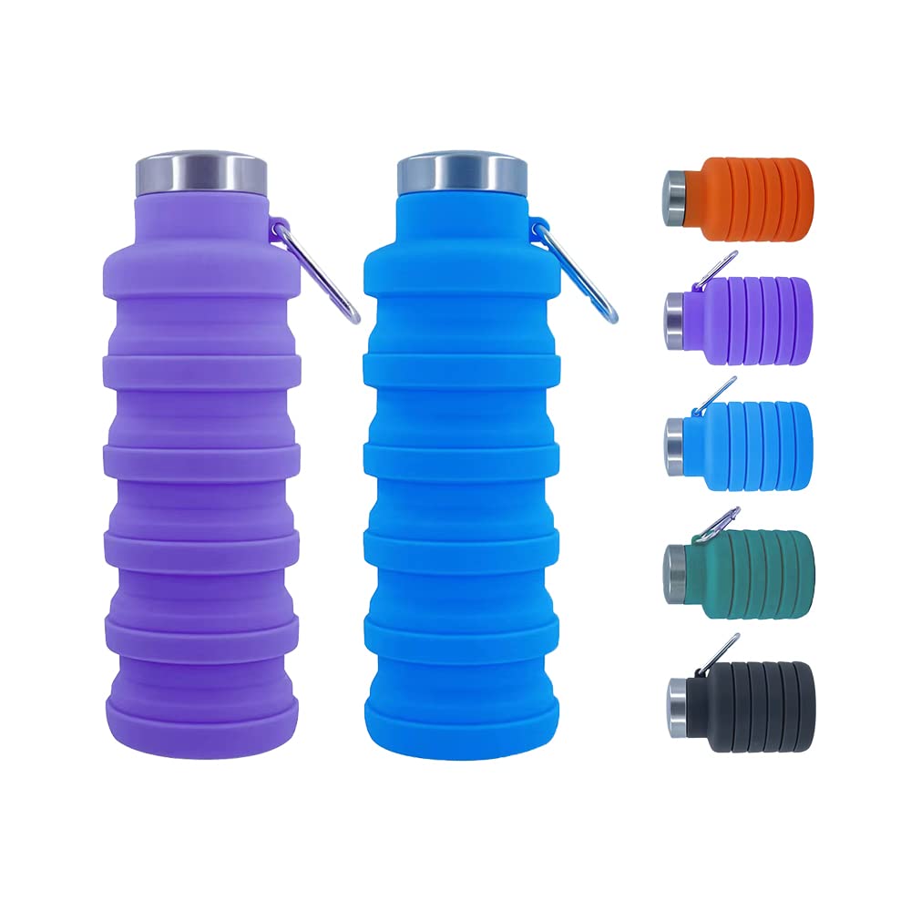 Collapsible Water Bottles 2 pack 17oz (Black+Purple)