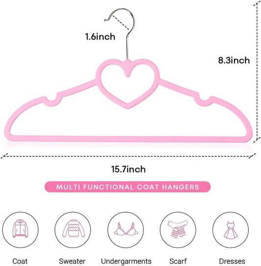 Plastic Hangers 50 Pack, Cute Clothes Hanger Ultra Thin Space Saving - Pink Clothes Hangers with 360 Degree Swivel Hook & Travel Clothesline - Sturdy Adult Coat Hangers for Dress, Shirts, Coats