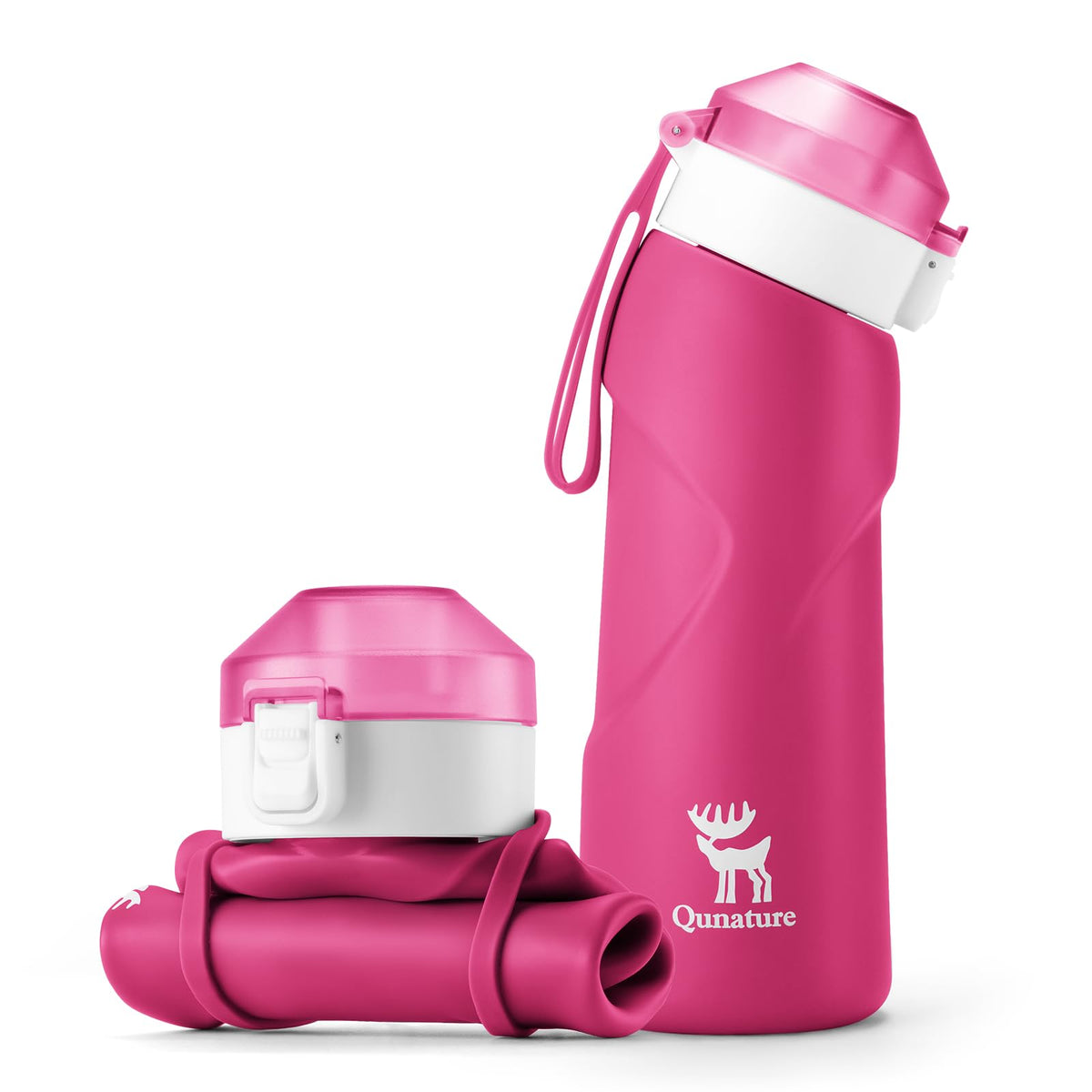 Quanture Collapsible Water Bottle 24oz (700mL), Foldable Silicone Travel Water Bottle, Leakproof & BPA-Free, with Wide Mouth & Carry Strap for Hiking, Camping, Outdoor, Blue