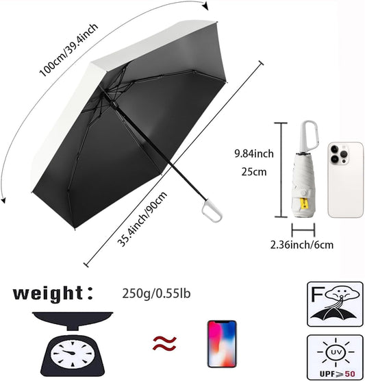 erised's bifrost Mini Travel Folding Umbrella with Carabiner Handle for Women Men Kids/Lightweight Portable Compact/Small Parasol/UV Protection/UPF50+/6Ribs/Sun Rain/Fits in Pocket Car Purse