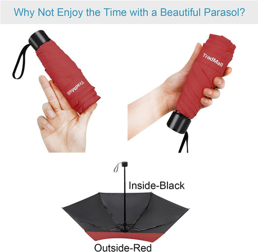 TradMall Mini Travel Umbrella, Portable Lightweight Compact Parasol with 95% UV Protection for Sun & Rain