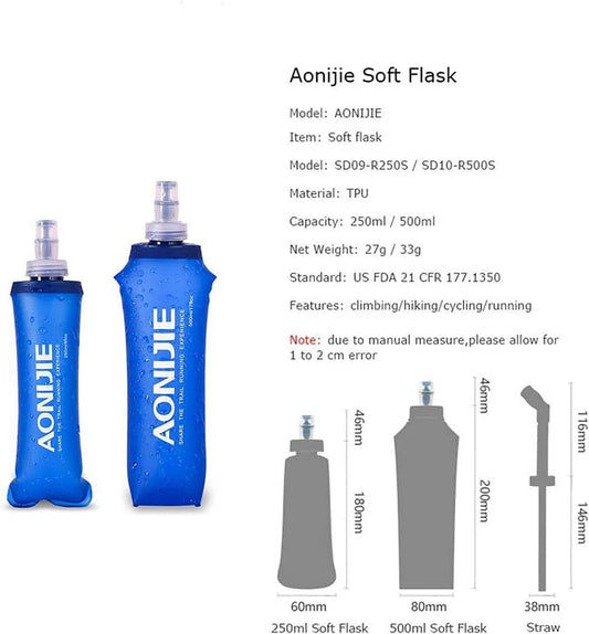 AONIJIE Soft Water Bottle, 2 Pack, 500ml