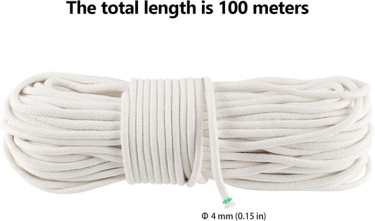 FUNSUEI 2PCS 5/32 Inch 328 Feet White Cotton Clothesline Rope, Cotton Clothesline Cord, Natural Rope for Clothes Hanging, Plant Hanger, Knitting Crafts