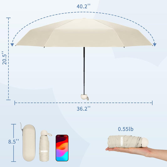 Yoobure Travel Umbrella Portable Compact Umbrellas, Pocket Mini for Purse, Umbrellas for UV Sun & Rain Small for Backpack, Umbrella with Case Folding for Kids Women