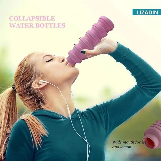 Collapsible water bottles 2 Pack with brush 500ml (Black+Pink)