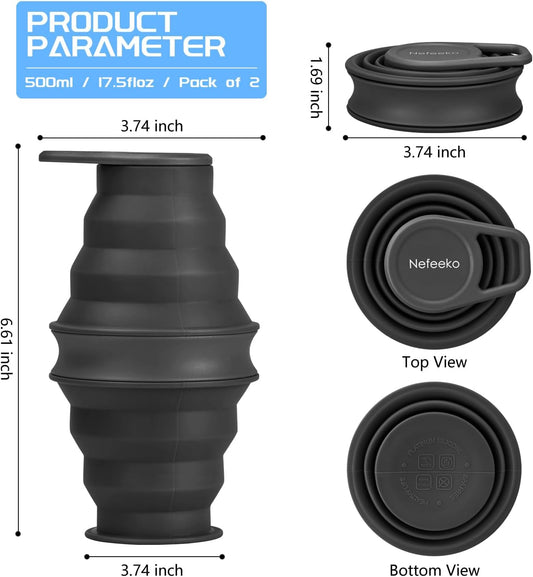Nefeeko Collapsible Water Bottle, BPA Free Silicone Foldable Water Bottles