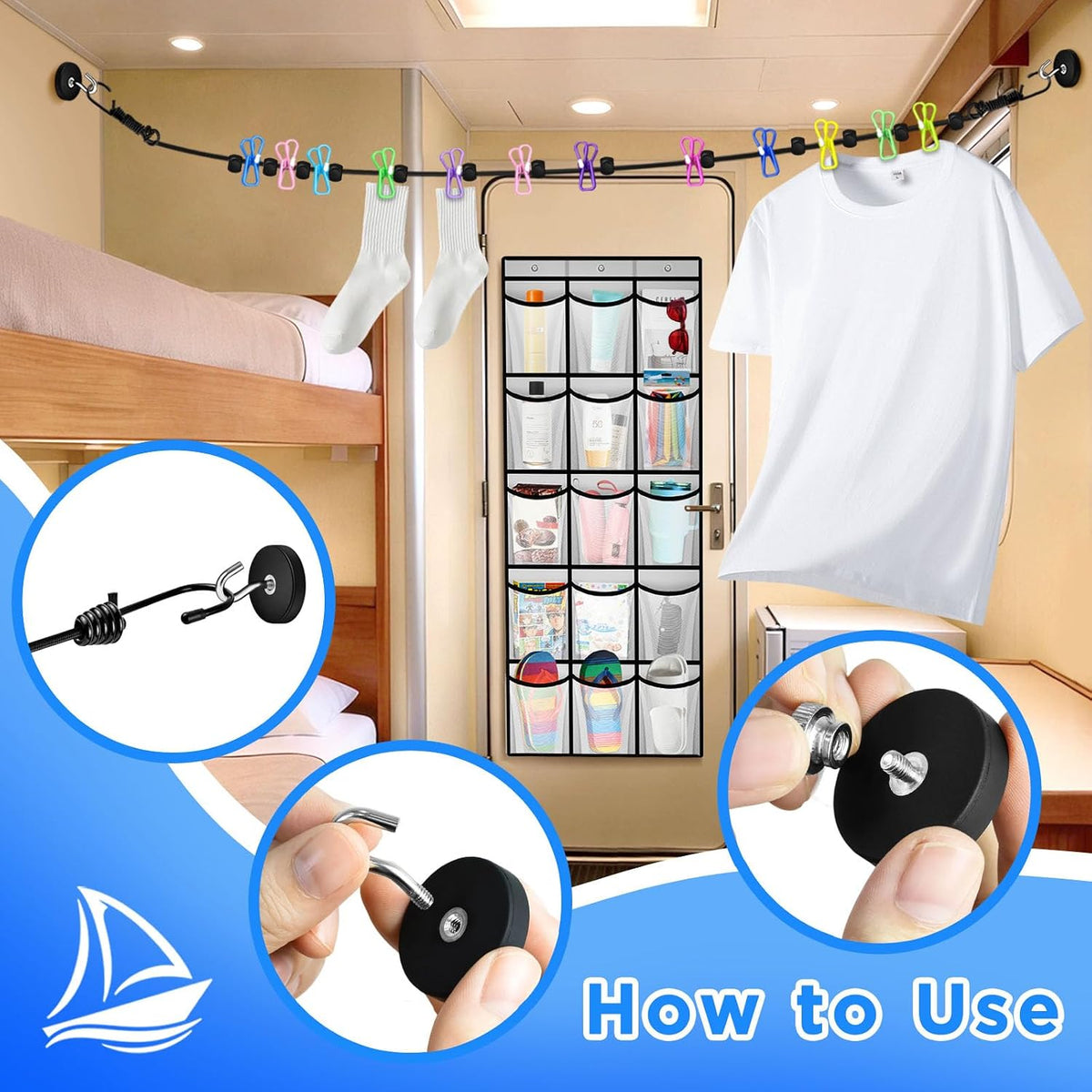 Over the Door Organizer & Magnetic Clothes Line for Cruise Ship