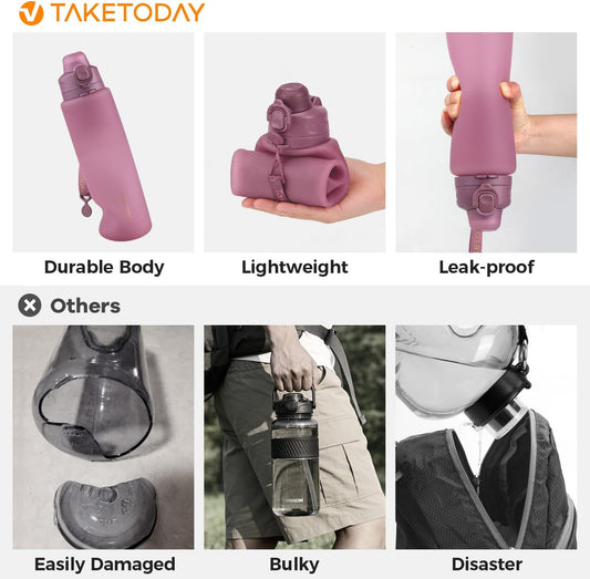 TakeToday Collapsible Water Bottles, Foldable for Travel, 32oz, Purple