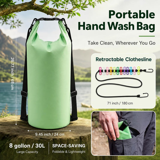 Shinylin Portable Hand Wash Bag with Retractable Clothesline, 7.9 Gallons