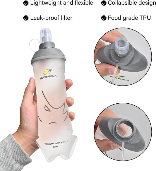 N NEVO RHINO Soft Flask 17oz/500ml, 2PCS TPU Running Water Bottle