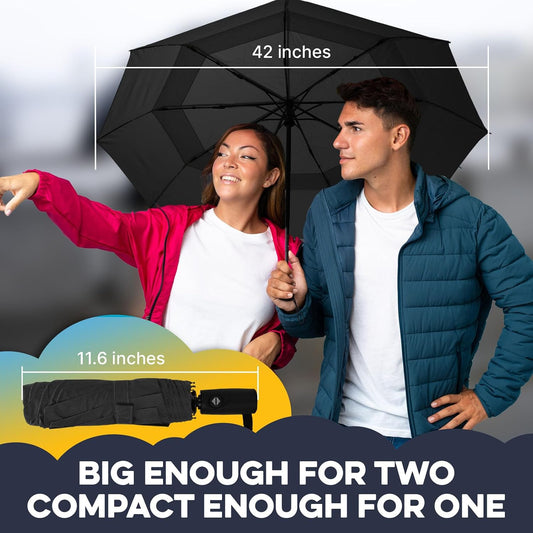 ZENO Travel Umbrella Compact - Small Umbrella for Backpack & Purse, Portable Automatic Umbrellas for Rain, Windproof, Reinforced Fiberglass Ribs, Water-Repellent Teflon