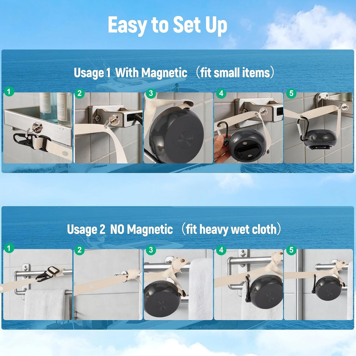 13ft Retractable Magnetic Clothesline for Cruise Ship Cabin Essentials