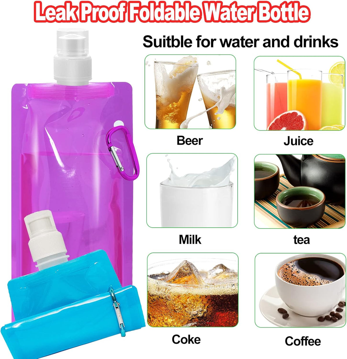 smilixin 10 Pack Collapsible Water Bottles,Collapsible Bag Water Bottles