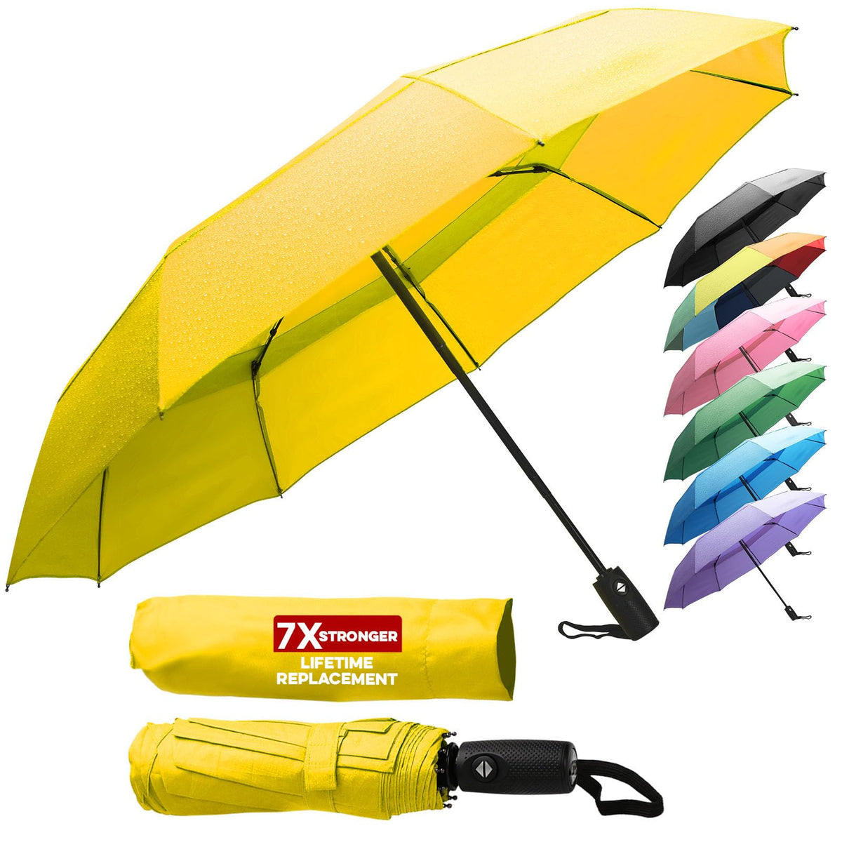 ZENO Travel Umbrella Compact - Small Umbrella for Backpack & Purse, Portable Automatic Umbrellas for Rain, Windproof, Reinforced Fiberglass Ribs, Water-Repellent Teflon