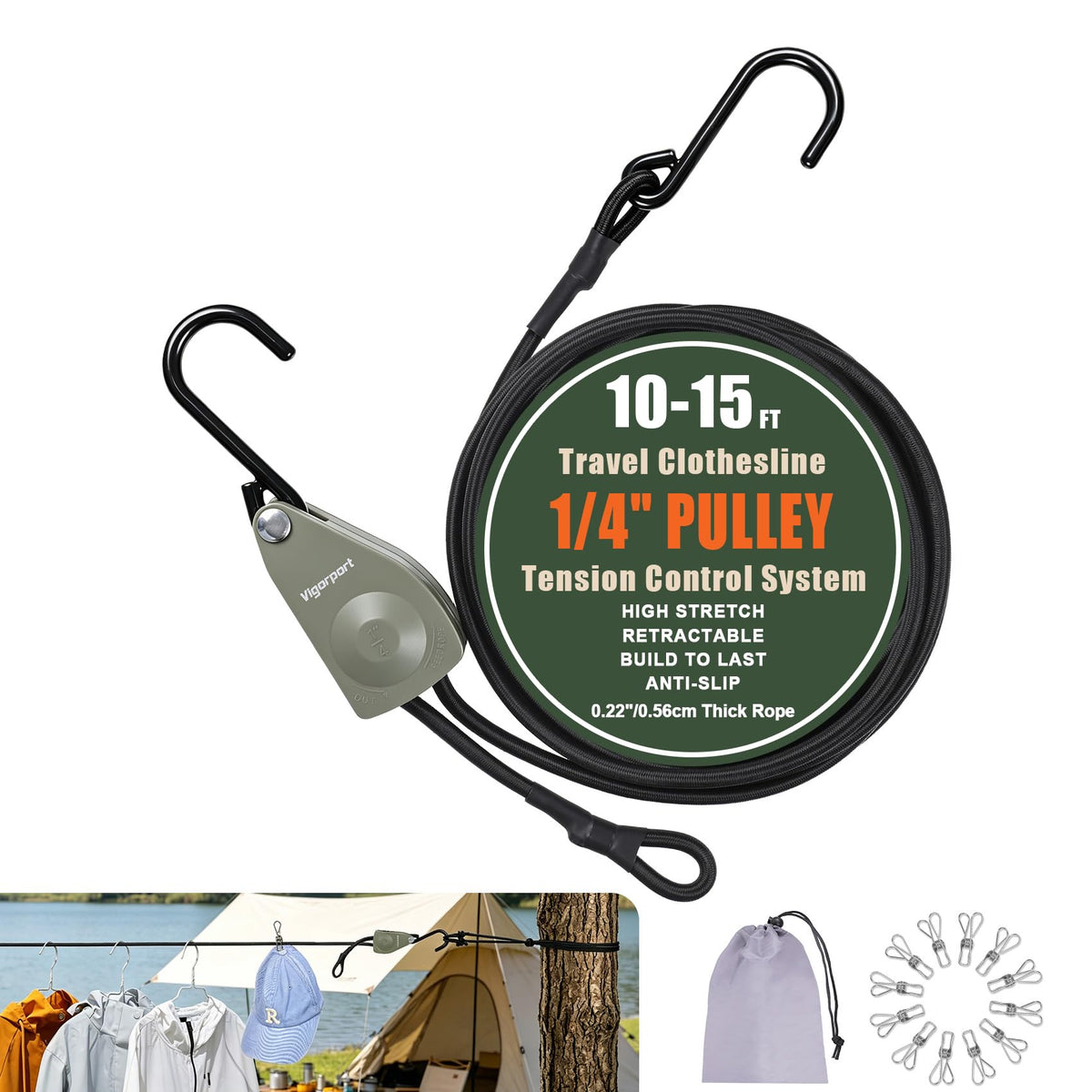 Vigorport Retractable Travel Clothesline, Heavy Duty Pulley Clothes Line