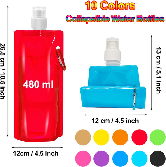 smilixin 10 Pack Collapsible Water Bottles,Collapsible Bag Water Bottles