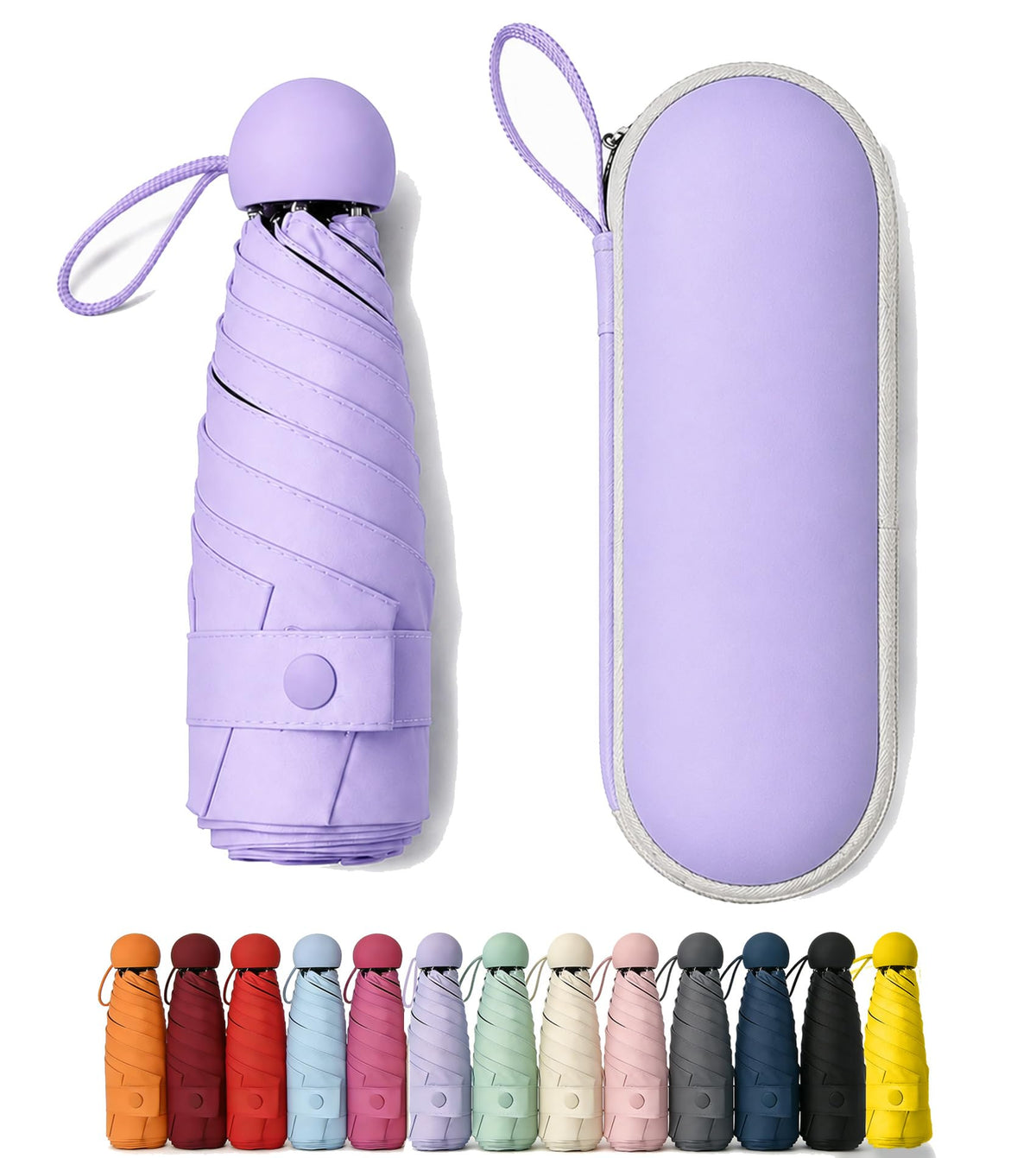 Mini Umbrella for Purse with Case, Sturdy Travel Essentials, UV Sun Protection Lightweight Compact Manual Open Close, Tiny Pocket Fits Purse Backpack, Women Kids Men