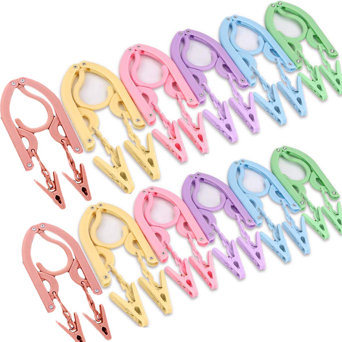 Foldable Multicolor Hangers12Pcs with 24Pcs Clips and 1Pcs Clothesline
