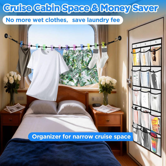 Over the Door Organizer & Magnetic Clothes Line for Cruise Ship