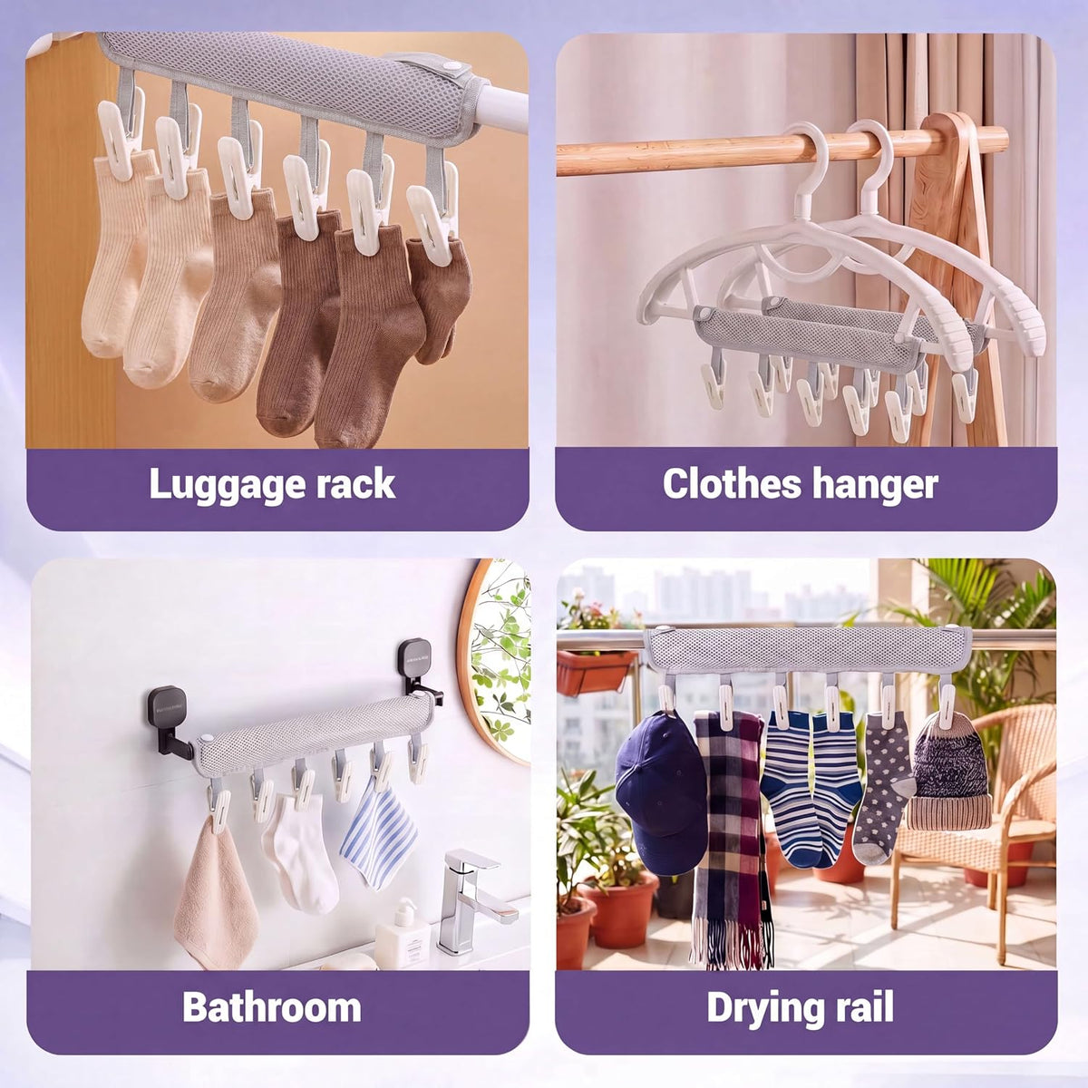 Travel Clothes Drying Hanger for Heated Clothes Airer & Clothes Drying Rack Clothesline, Foldable Portable Mesh Drying Rack with 6 Clips for Sock Underwear Bra Towel Home Cruise Outdoor 2 Pack