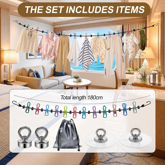 Magnetic Clothes Line for Cruise Ship Retractable Portable Clothesline for Travel,Cruise Essentials 2026 Indoor/Outdoor Foldable Travel Clothesline for rv Tent Camping Van Hotel