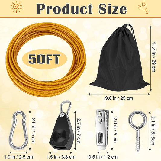 Windspeed 50Ft Colors Retractable Clothesline Outdoor Kit for Metal Carabiner Nylon Coating WireHook Ropes Coated Wire Rope Portable Retractable Clothes Line Kit for Indoor,Outdoor,Travle