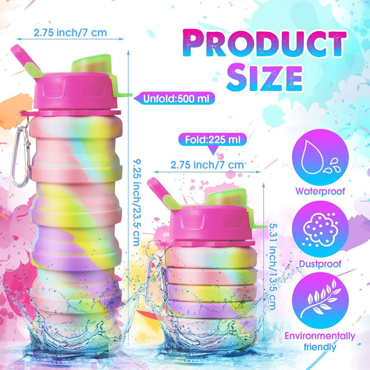CHENGU 5 Pcs Collapsible Water Bottles for Travel 16 oz Silicone, Colorful