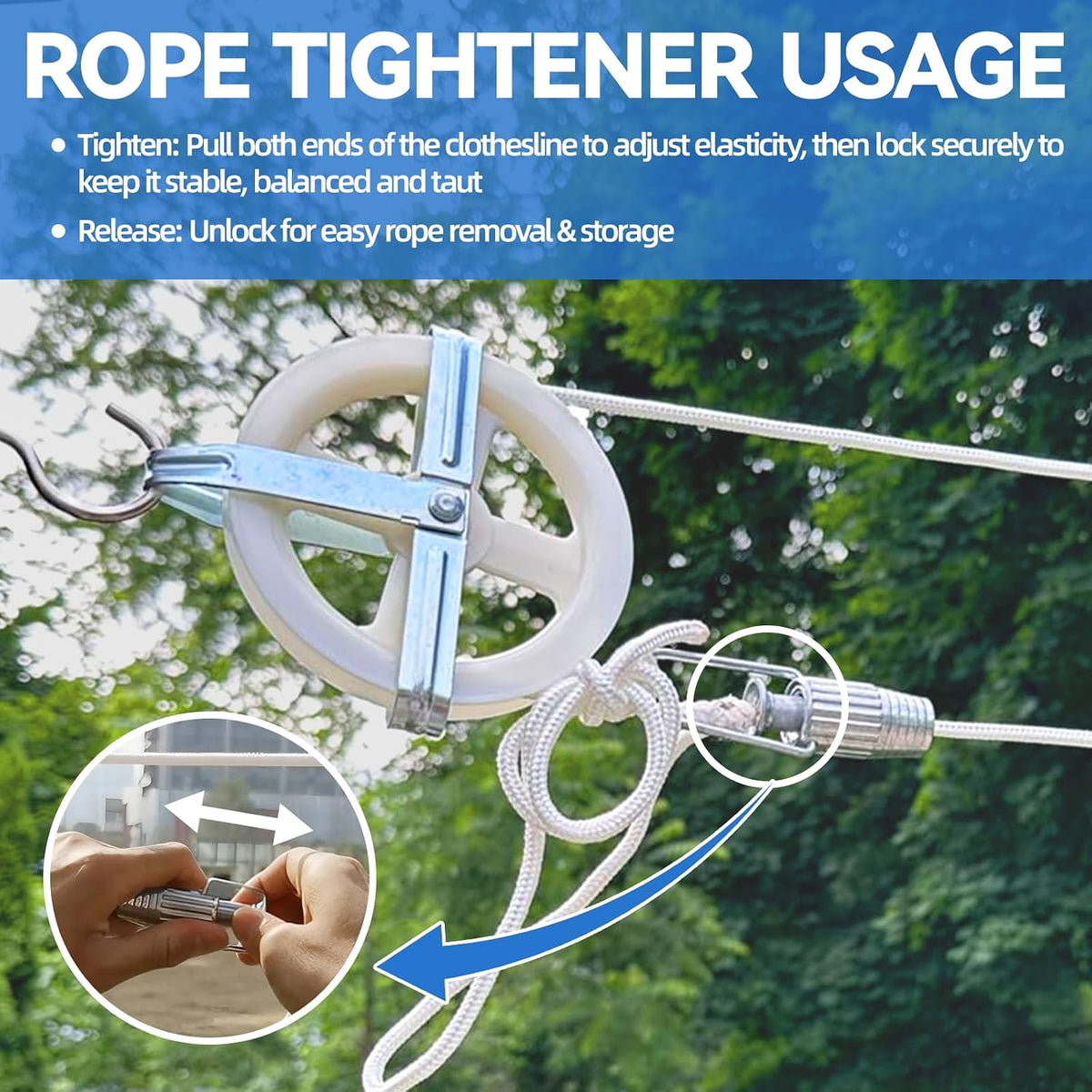 Clothes Line Pulley Kit, 164ft Polyester Clothes Line Rope Outdoors