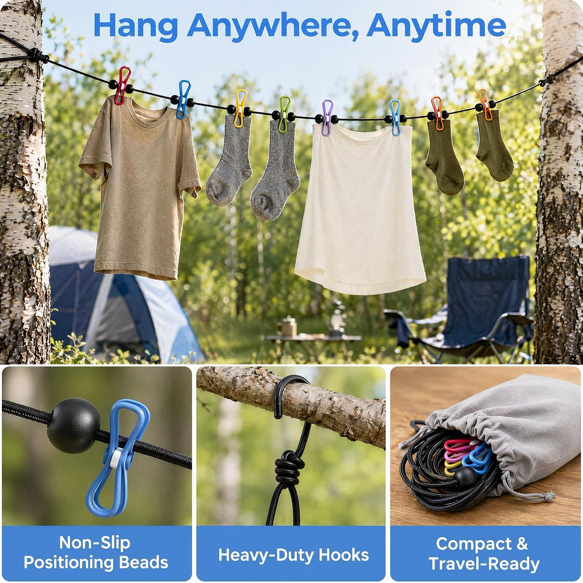 Windproof Non-Slip Travel Clotheslines
