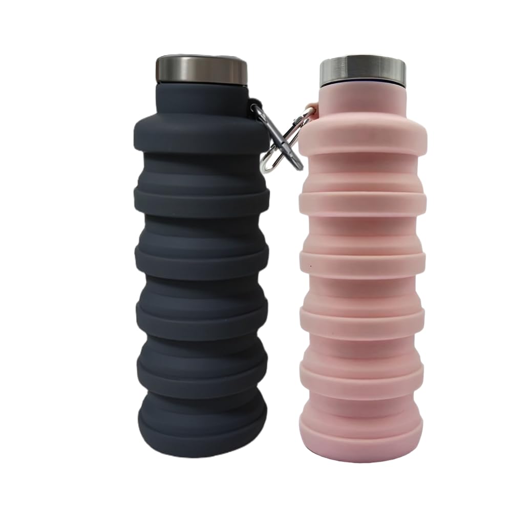 Collapsible Water Bottles 2 pack 17oz (Black+Purple)