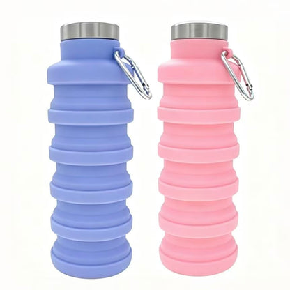 YCT Collapsible Water Bottle 17oz（500ml），Travel Portable Sport Water Bottle，Reusable Silicone Foldable Water Bottles for Gym Camping Hiking (Purple+Black)