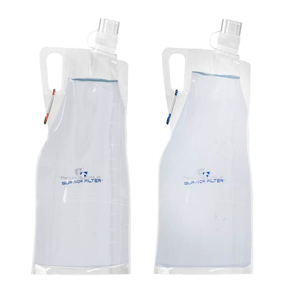 Survivor Filter Clear Collapsible Water Bottles - Travel, Hiking, Foldable, BPA-Free - 2 x
