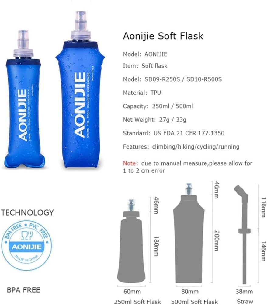 AONIJIE Soft Water Bottle, 2 Pack, 500ml