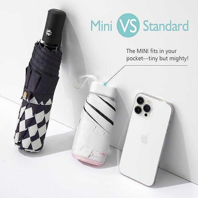 Mini Travel Sun Umbrella for Purse - Small Compact UV Protection, Lightweight Portable Parasol, Windproof for Women, Men, Kids