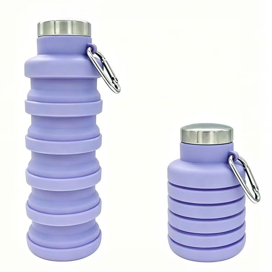 YCT Collapsible Water Bottle 17oz（500ml），Travel Portable Sport Water Bottle，Reusable Silicone Foldable Water Bottles for Gym Camping Hiking (Purple+Black)