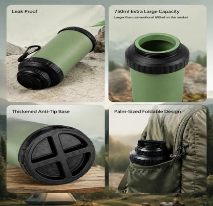 25oz 750ml Collapsible Water Bottle with Straw - BPA Free Silicone Foldable for Hiking Camping Travel Outdoor Sports Gym, Lightweight Portable Leakproof Reusable