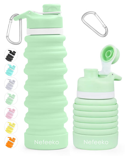 Nefeeko Collapsible Water Bottle, 26oz Silicone Foldable Water Bottles
