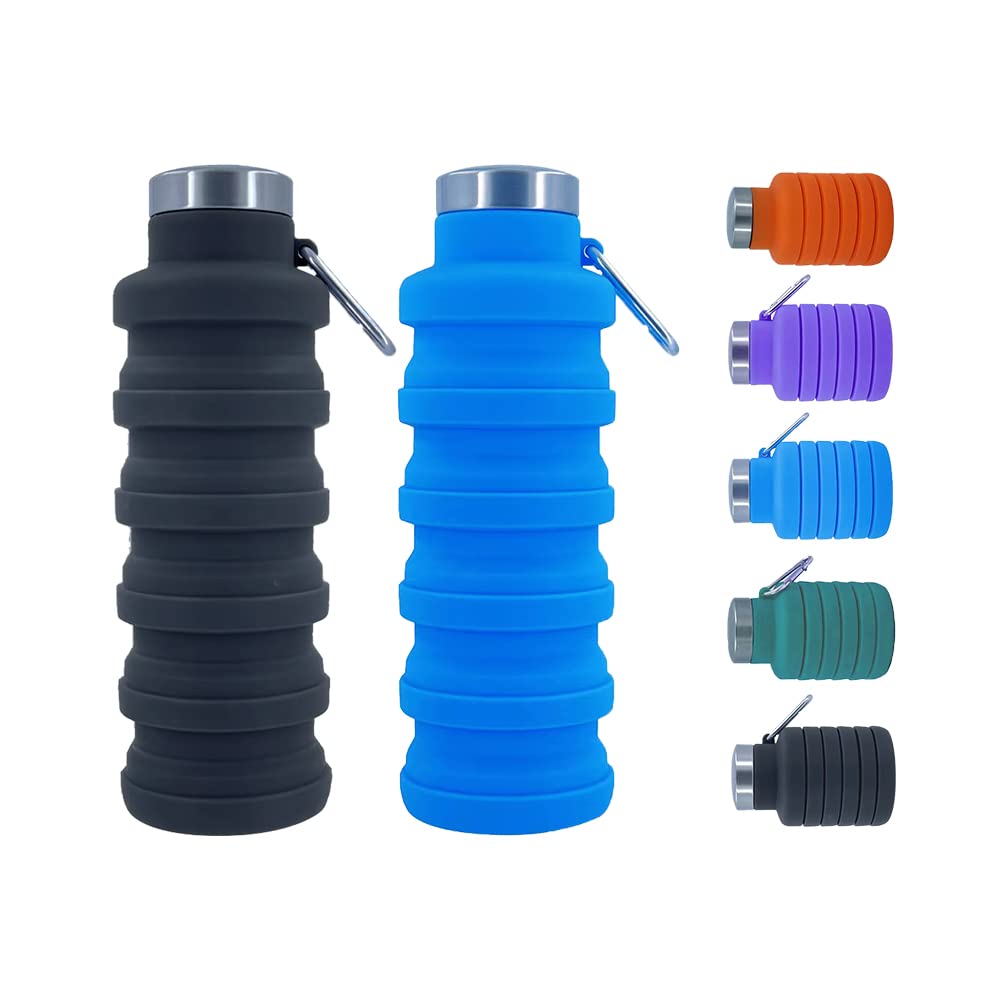 Collapsible Water Bottles 2 pack 17oz (Black+Purple)