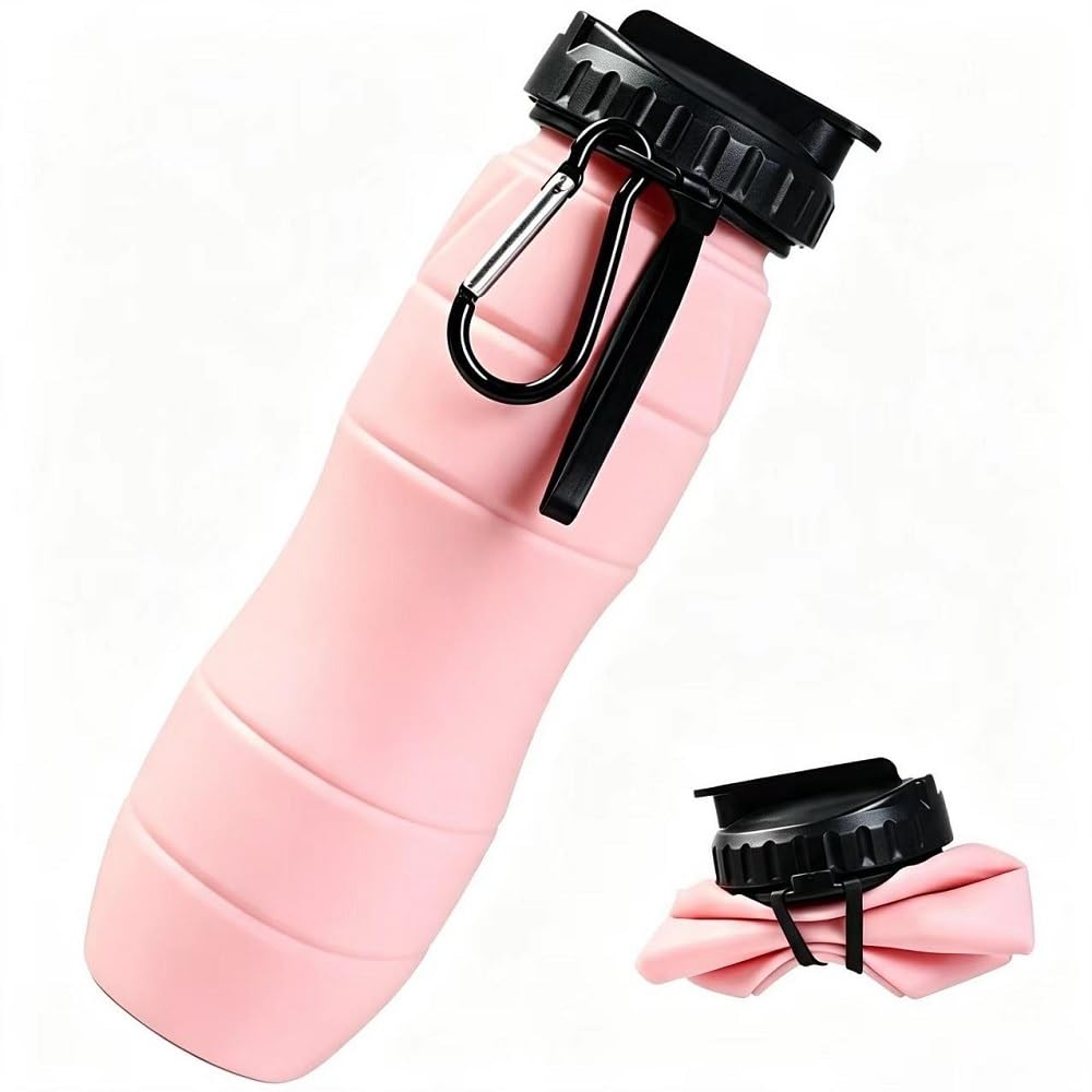 Collapsible Water Bottles 22oz with Straw 2Pack Travel (Blue+Pink)