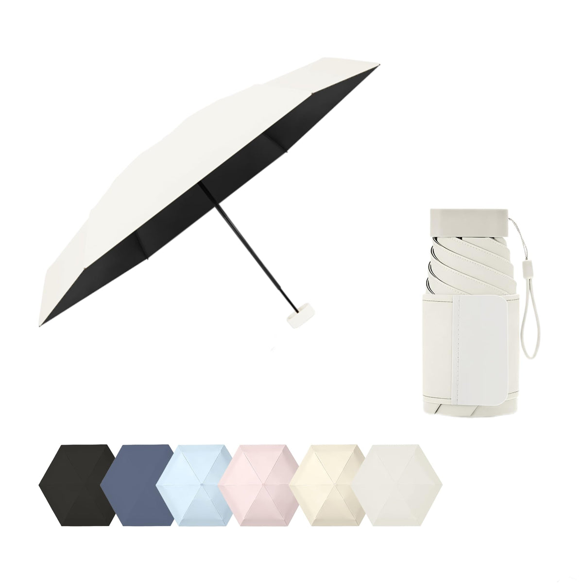 erised's bifrost Mini Travel Folding Umbrella, Small Compact and Lightweight/Wide Umbrella Strap/Flat Handle/Sun Rain/UPF 50+/UV Protection/Waterproof/6 Ribs/Cute/Kids/Women