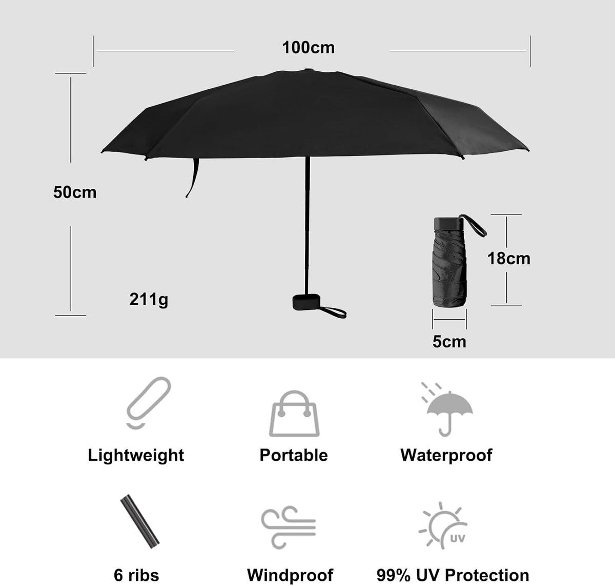 GUARAY Mini Umbrella with Case – Lightweight Folding Compact Travel Accessory, Small Sun Umbrella UV Protection for Girls, Kids & Adults, Fits in Purse Pocket Backpack