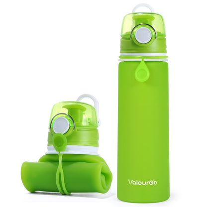 Valourgo Collapsible Water Bottle, Silicone Foldable with Leak Proof Valve BPA Free, Aqua Blue, 21 oz