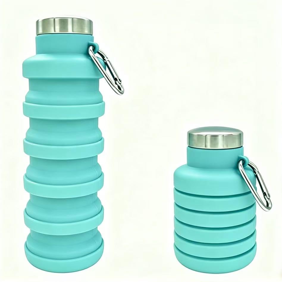 YCT Collapsible Water Bottle 17oz（500ml），Travel Portable Sport Water Bottle，Reusable Silicone Foldable Water Bottles for Gym Camping Hiking (Purple+Black)