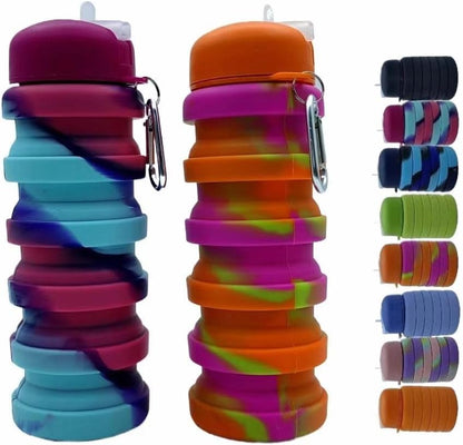 Collapsible Water Bottles 2 Pack 500ml (Orange+Rose Red)