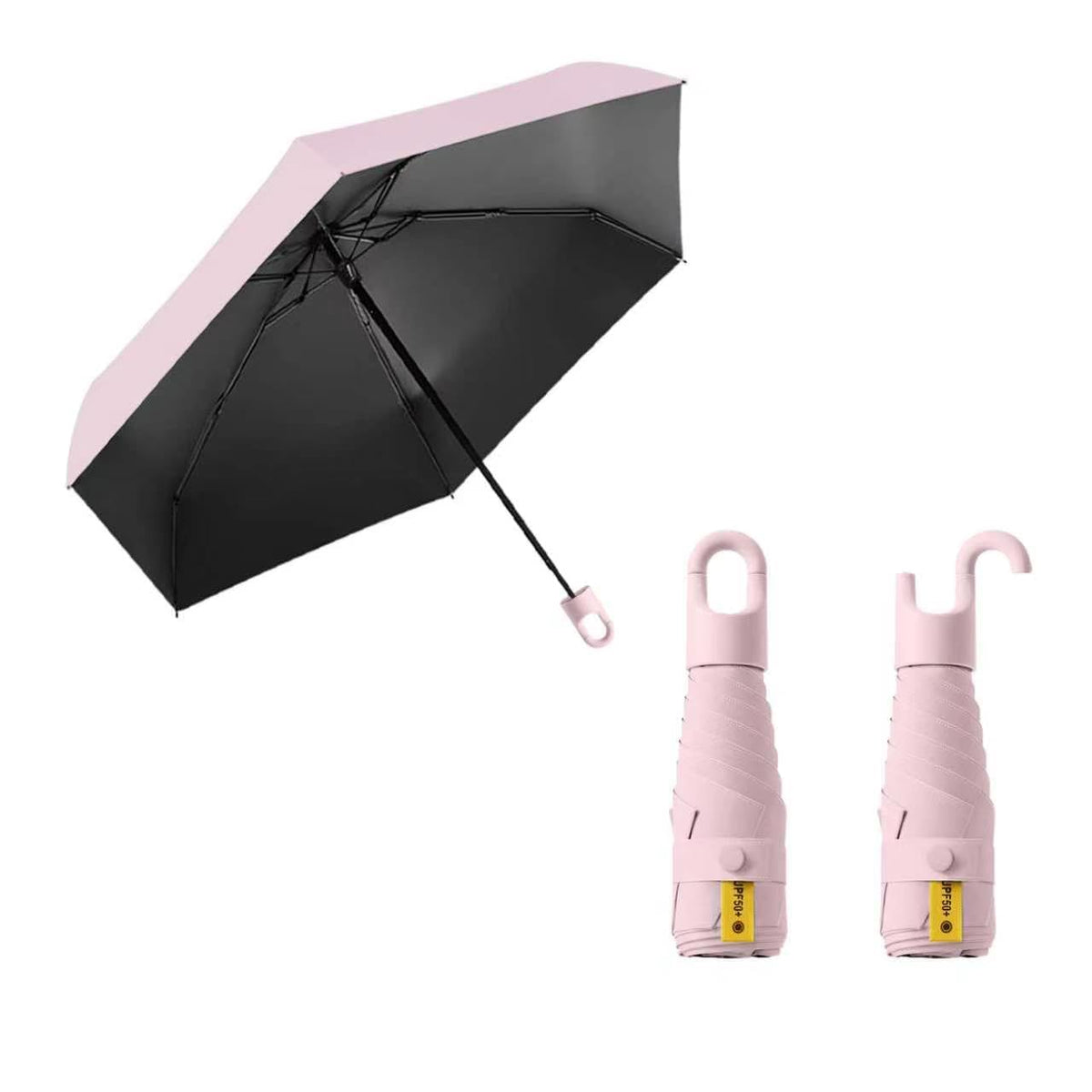 Mini Travel Folding Umbrella With Rotating Open&Close Ring Carabiner Handle for Women Kids - Small Portable Pocket Parasol,Lightweight Compact,6 Ribs,UV Protection,UPF 50,Rain Sun,Backpack