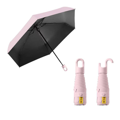 Mini Travel Folding Umbrella With Rotating Open&Close Ring Carabiner Handle for Women Kids - Small Portable Pocket Parasol,Lightweight Compact,6 Ribs,UV Protection,UPF 50,Rain Sun,Backpack