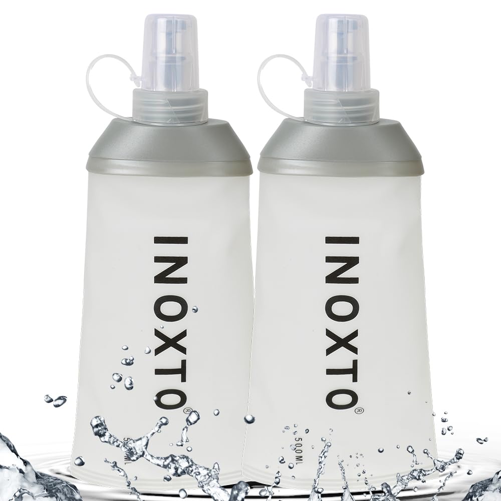 INOXTO Soft Flask,Collapsible Soft Water Bottles for Hydration Vests and Running Packs, Soft Flask Running Bottles for Hiking Cycling(250/500 ml) (2 PCS SMALL)