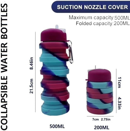 Collapsible Water Bottles 2 Pack 500ml (Orange+Rose Red)