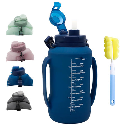64oz Collapsible Silicone Water Bottle with Straw, BPA-Free,Foldable Water Jug with Handle for Gym, Hiking, Camping,Fishing (Pink)