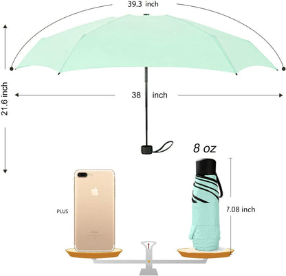 WAUPPY Small Travel Umbrella Compact for UV Protection Light Purse Size Umbrellas for Sun Rain Portable for Backpack